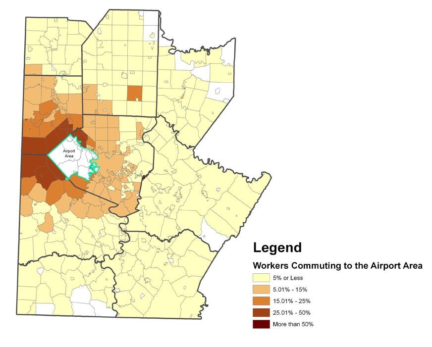 Figure 31. Commuting to Airport Corridor, 2000 Source: Compiled from Census Bureau MCD to MCD Commuting Flow Data Likewise the City of Pittsburgh is a major employment center in Allegheny County.