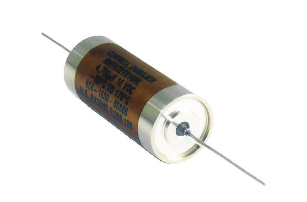 Type HHT has long life and rugged construction for high temperature environments. HHT capacitors are rated for full operating voltage at 175 C and tested to 2000 hrs at rated voltage and temperature.