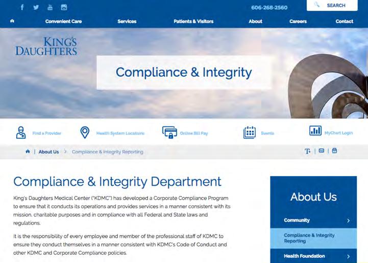 Compliance & Integrity Department You may access the Compliance & Integrity Department to review the Code of Conduct, General Compliance Training, Compliance Program
