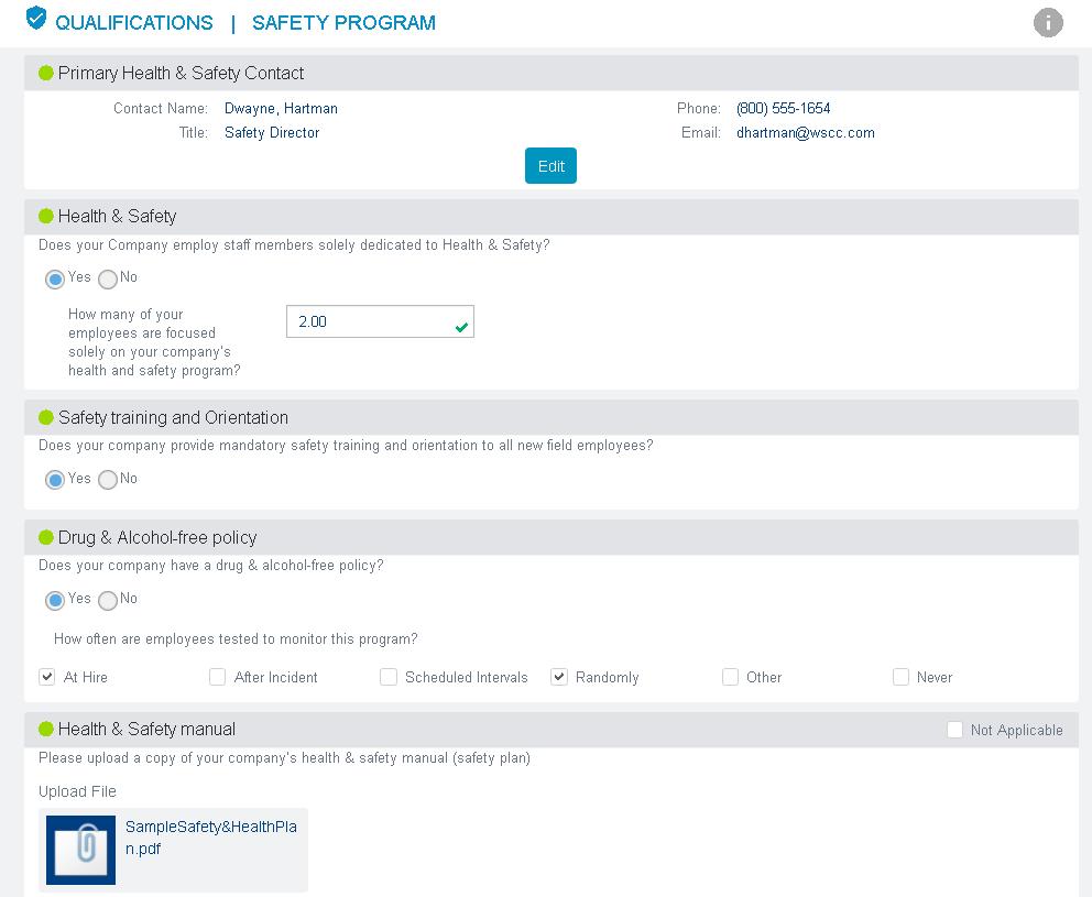 Lockton SCORE System QUALIFICATIONS»» SAFETY PROGRAM This section is aimed at providing supporting information on your company s safety program, including hiring practices and drug/alcohol policies