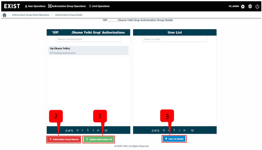 Figure 3: Authorization Group Details Left side of screen includes authorization fields and right side of screen