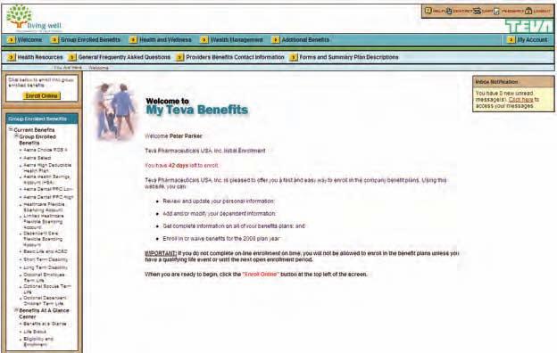Teva Employee Benefits Guide 2010 Welcome Screen After entering your username and password, you will view the Welcome