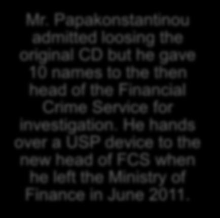 Papakonstantinou admitted loosing the original CD but he gave 10 names to the then