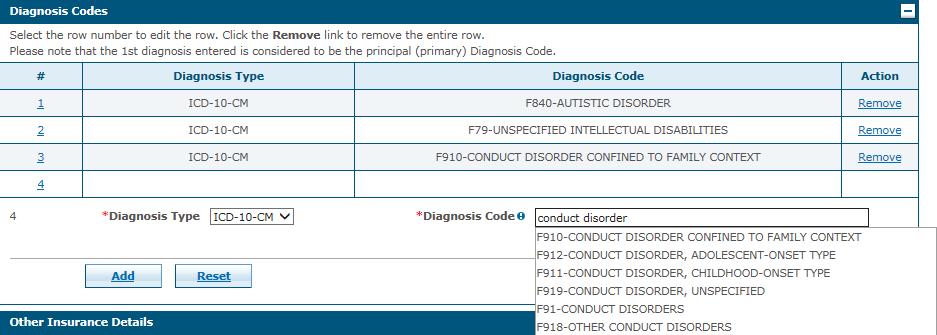 Search diagnosis codes