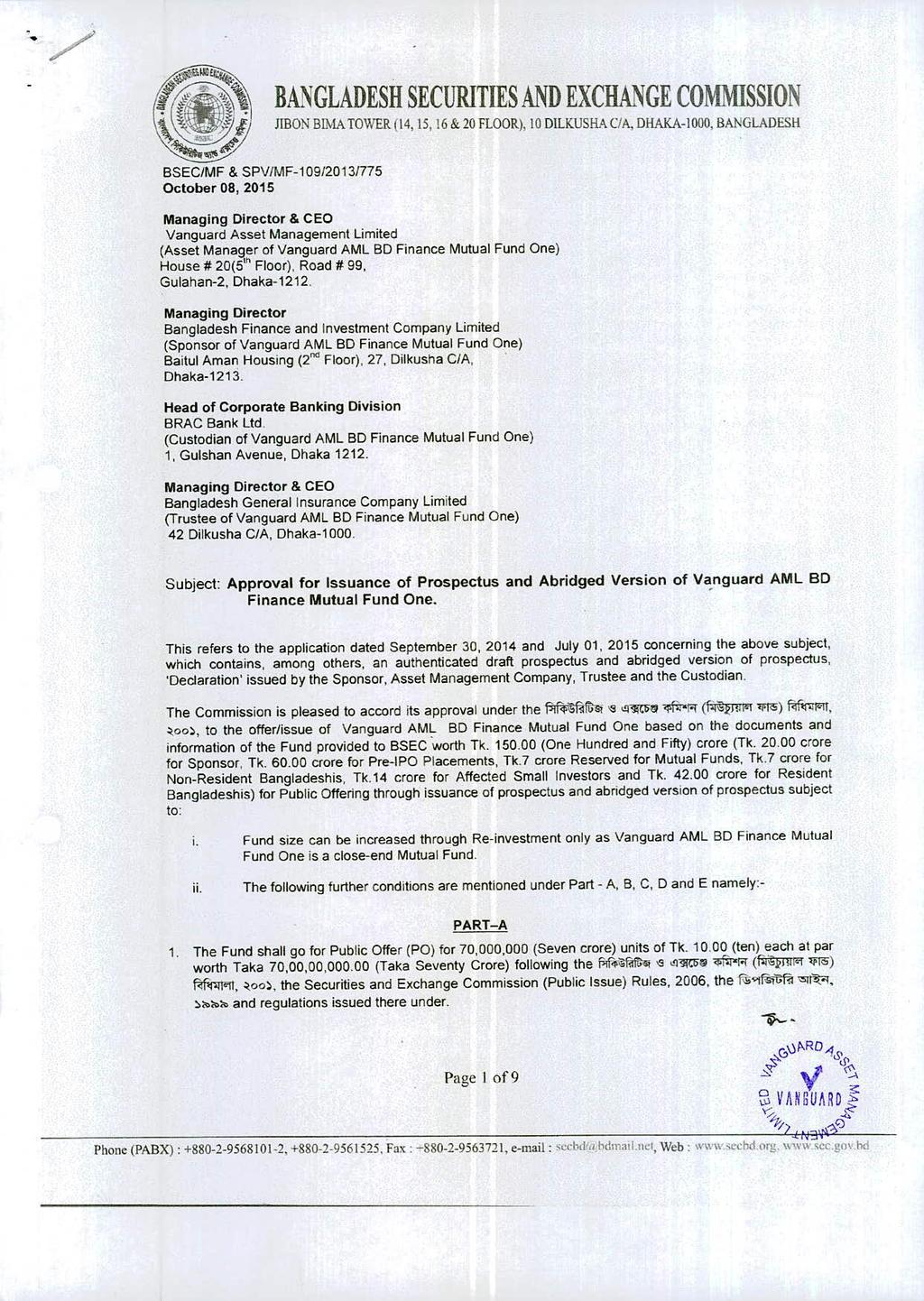 /4. BANGLADESH SECURITIES AND EXCHANGE COMMISSION /f JIBON BIMA TOWER 14. 15, 16 & 20 FLOOR). 10 DILKLISHA CIA.