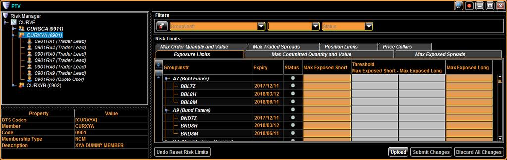 3.6 Set Risk Limits BTS Pre-Trade Validation Service tool allows Risk Managers to set limits for multiple Instruments/Groups for the same