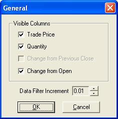 FILE Close Closes the Position Print Ticker window. SETTINGS General Put a check next to the columns you wish to display.