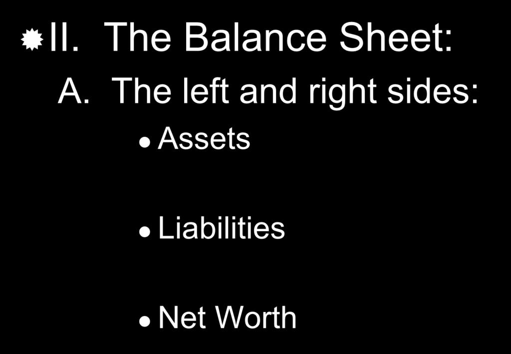 The Financial Statements II. The Balance Sheet: A.