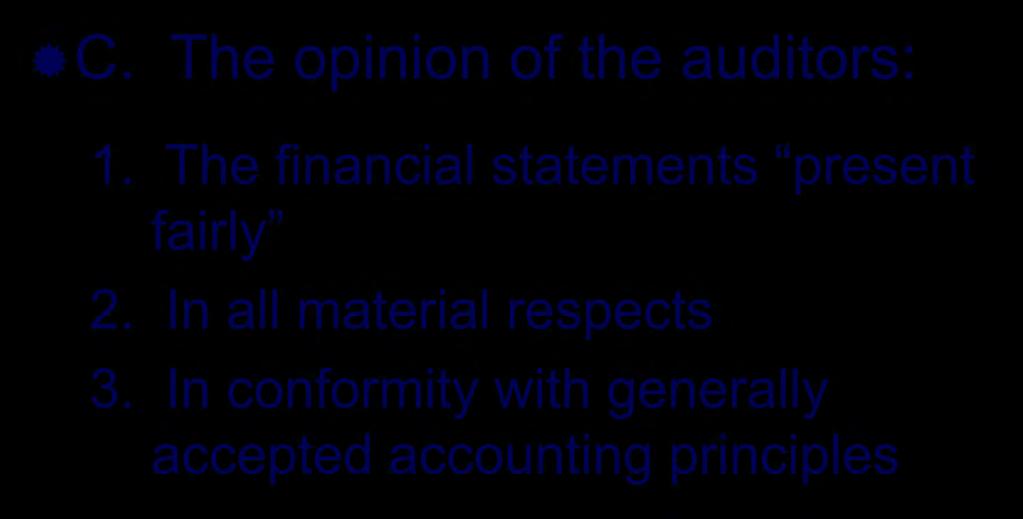 The Audit Report C. The opinion of the auditors: 1.