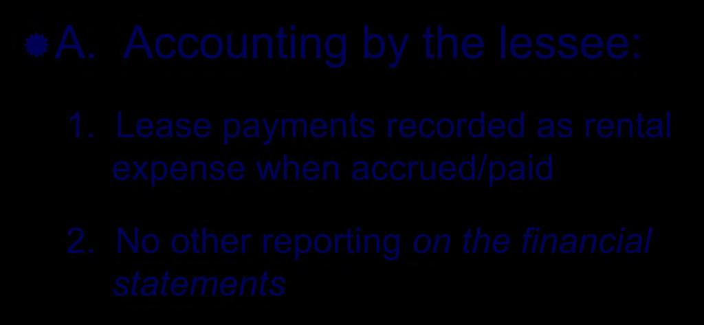 Accounting by the lessee: 1.