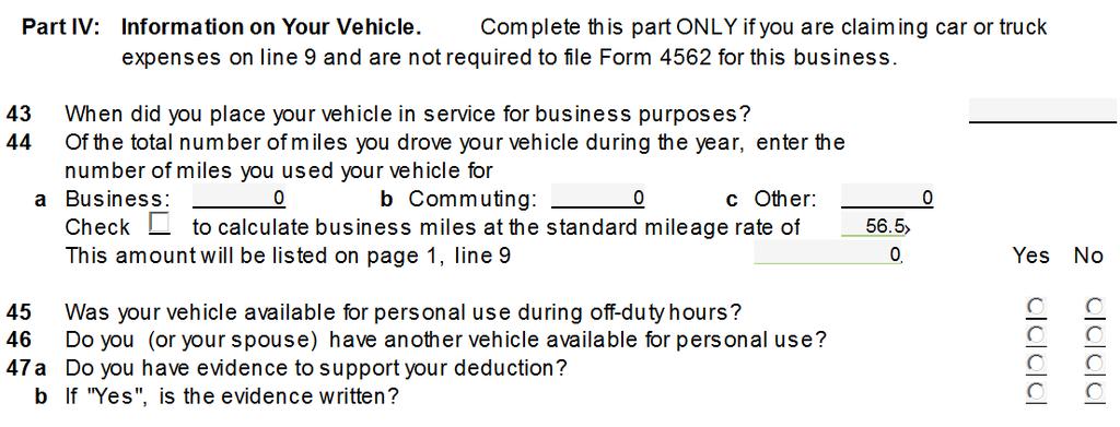 Earned Income: Self-Employment Mileage: Schedule C page 2 Client has