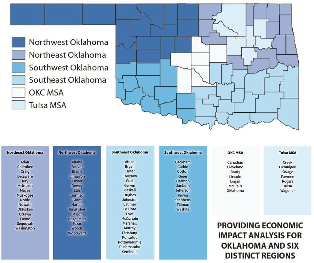 Regional Economic Impacts To analyze the economic impact of the manufacturing sector at the regional level, the state of Oklahoma is divided into 6 sub-state regions.