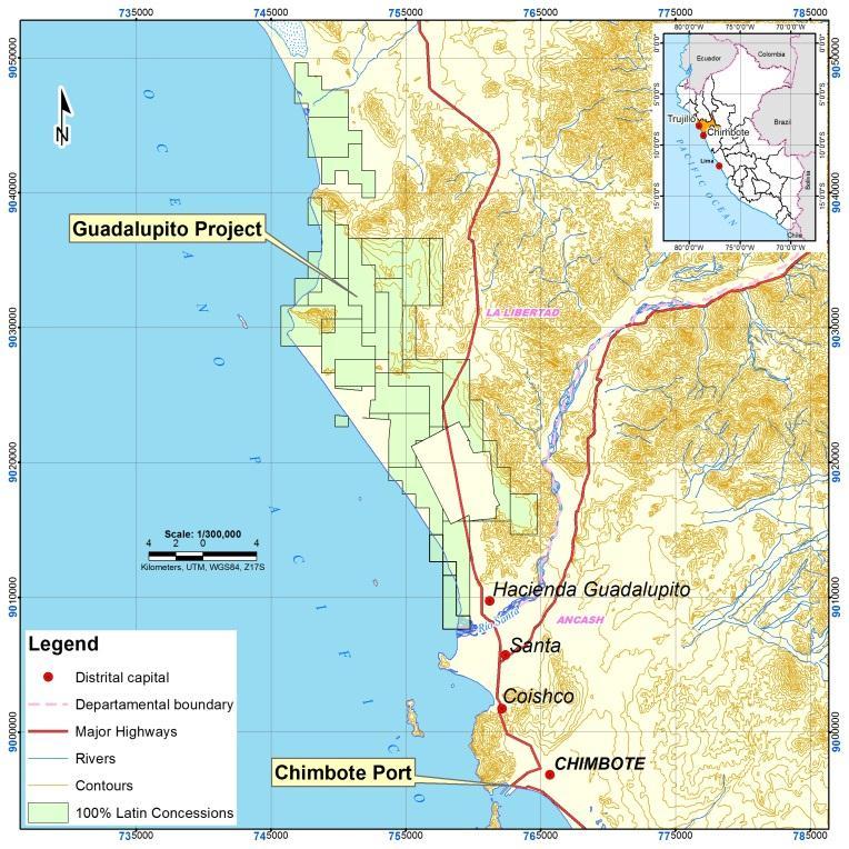 Guadalupito Iron and Heavy Mineral Sands Project The 100% owned Guadalupito Iron and Mineral Sands project is Latin s most advanced project, situated 25km from the major city and port of Chimbote in