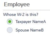 Entering W-2 If MFJ, check whose W-2 If employee