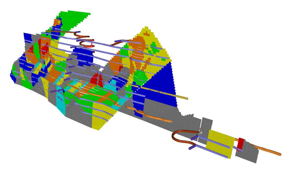 The upper adit will also be stripped out to allow access and this adit will be equipped with a fan and will become the exhaust airway. Figure 5.4 shows the mine design development layout.