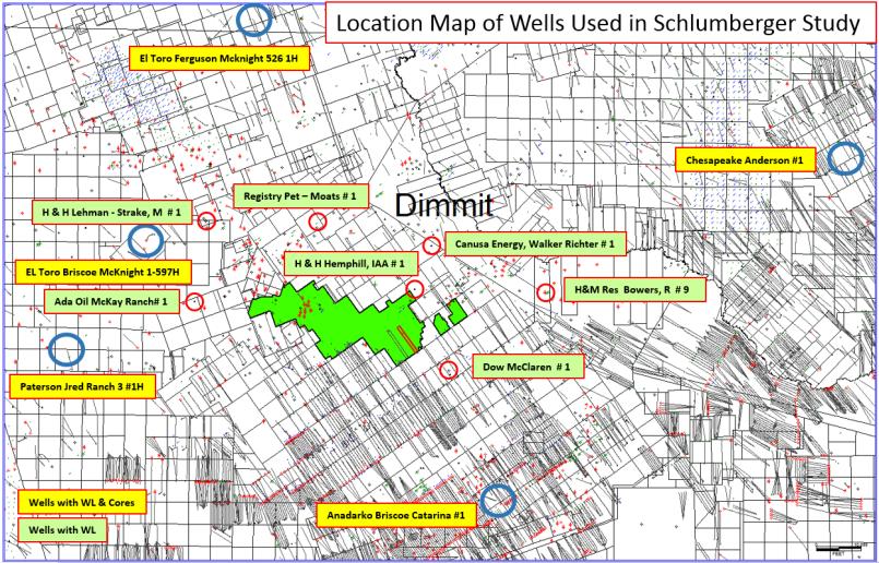Pre-Drill: Technical Evaluation Petrophysical interpretation of offset well data ( >200 wells) Purchased Corelab Eagle Ford Core Data from 5 surrounding wells in Dimmit County Purchased 3D seismic
