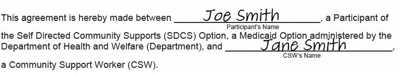Page 1 Participant Community Support Worker Employment Agreement Part 1 Employee Instructions: This agreement is a State form that the employee completes with the
