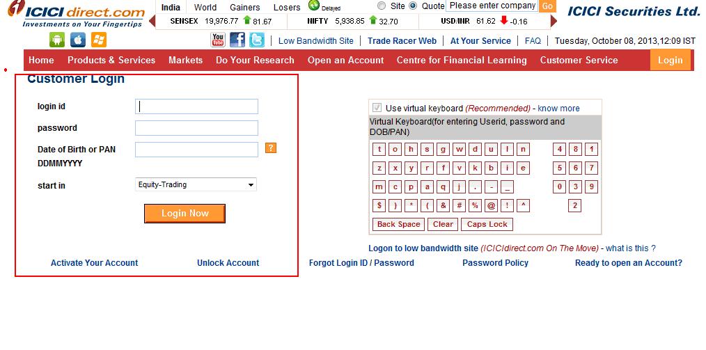 Login to e-voting website (ICICI direct.com): The shareholders having opened 3-in-1 account with ICICI Group i.e. bank account and demat account with ICICI Bank Limited and trading account with ICICI Securities Limited, can access e-voting website of NSDL through their website viz.