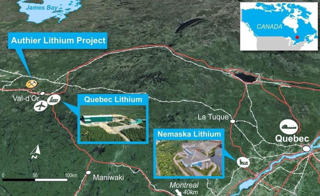 Authier Lithium Project Located 45km from Val d Or in Quebec, Montreal Hard-rock, spodumene lithium deposit 100%