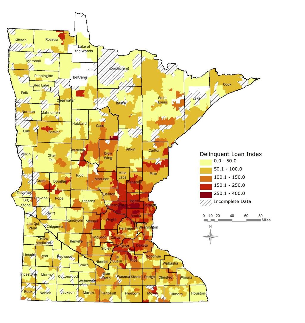 Residential s in Minnesota Map 3a - Loans in Delinquency (State) Statewide-Rate: = 100 March 2013 Source: Minnesota Housing analysis of data from CoreLogic.