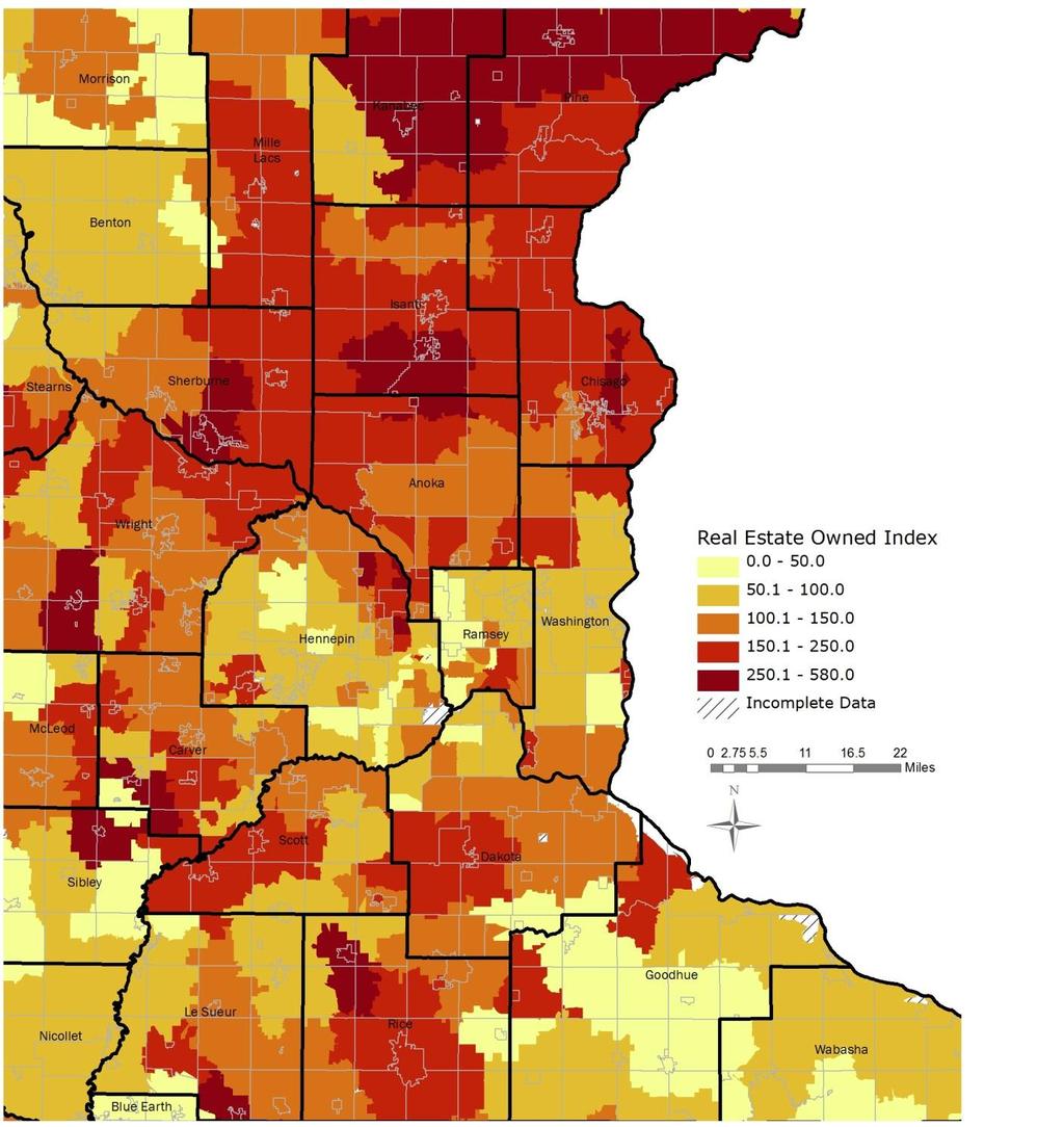 Minnesota Housing Planning, Research, and Evaluation Map 1b - Real Estate Owned Loans (Metro) Statewide-Rate: = 100 March 2013 Source: Minnesota Housing analysis of data from CoreLogic.