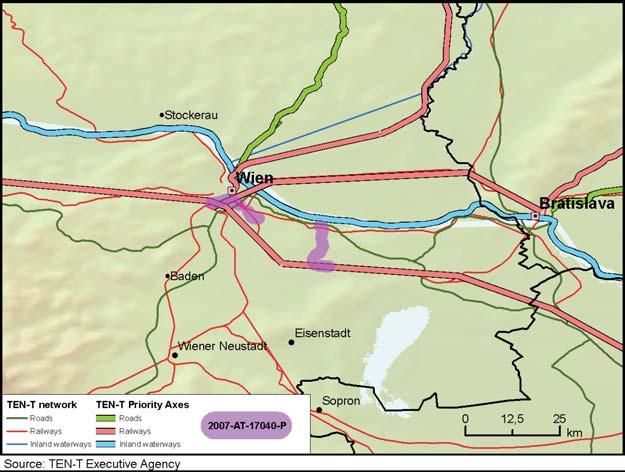 Works and studies for upgrading the Wien-Bra slava railway line (6 sub-projects) 27-AT-174-P Part of Priority Project 17 Commission Decision: C(28)7372 Member States involved: Austria Implementa on