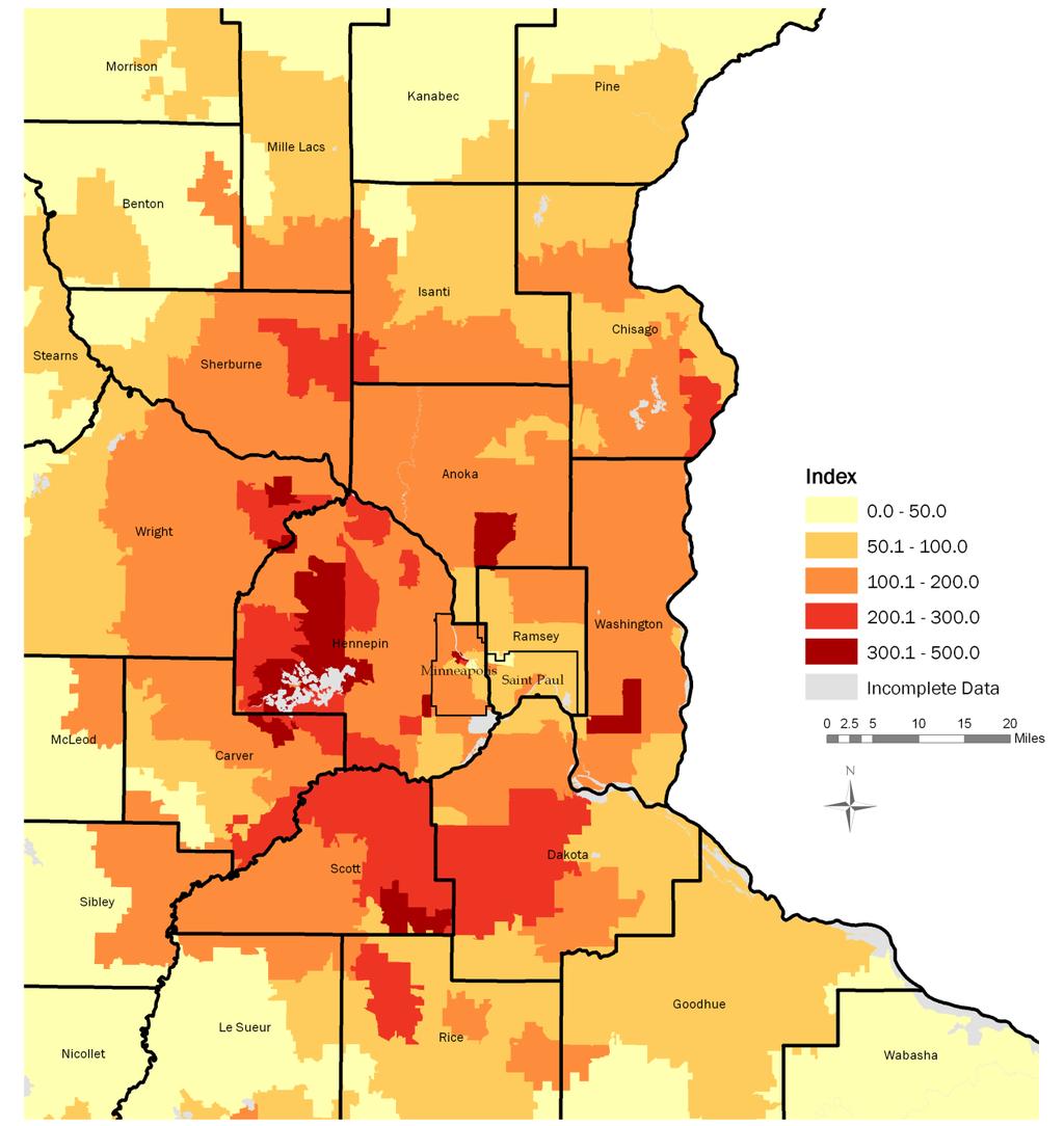 Residential Foreclosures in Minnesota Map 4b Non-Prime ARMs Still to Reset Statewide-Rate: = 100 December 2010 Source: Minnesota Housing analysis of data from LPS Applied Analytics.