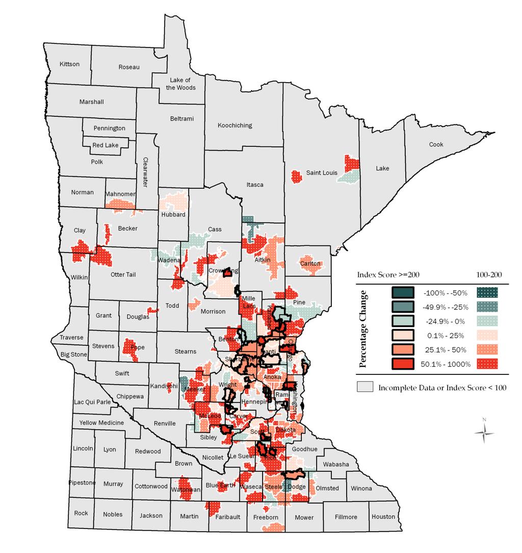 Minnesota Housing Research and Evaluation Unit Map 6a Percentage Change in Loans in Post-Sale Foreclosure