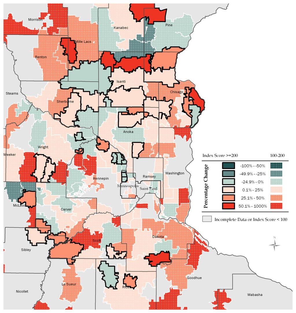 Residential Foreclosures in Minnesota Map 7b Percentage Change in Loans in Pre-Sale Foreclosure