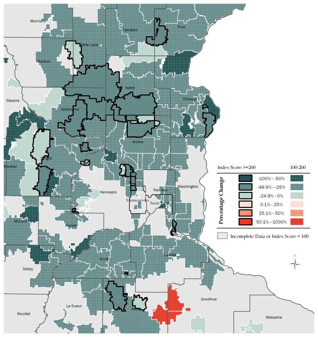 Residential Foreclosures in Minnesota Map 8b Percentage Change in Loans in Delinquency