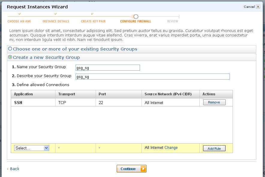 Step #4: Setting up a Key Pair If you have already used the AWS Management Console (and your cookies are still configured), you will be prompted to select your existing key pair.