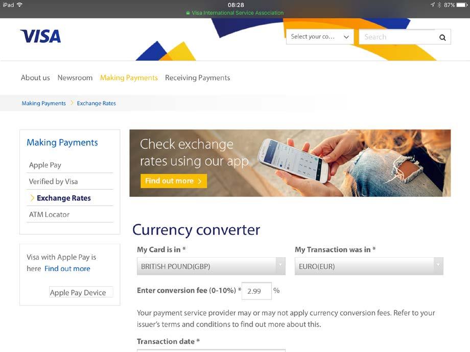 Find out the Visa exchange rate You can find the debit exchange rate quickly and easily with the Visa currency converter Just enter the amount of your local currency purchase and the