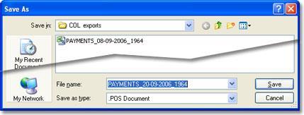 Exporting Payments Corporate Online displays a Save As dialog. For example: The default name supplied by Corporate Online should be unique. 7.