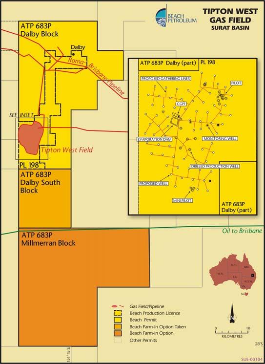 Tipton West Coal Seam Gas Beach 40% Phase 1 Development 82 wells Development Drilling Completed Gas Sales