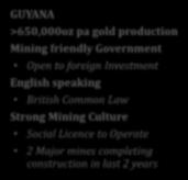 Guyana Highly prospective and underexplored West Africa host to over 275Moz Au Substantial