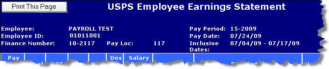 Indicative Section Header (Current Pay Period Page): The Header section will list all of the following pertinent employee information: Employee: Employee ID: Finance Number: Pay Loc: