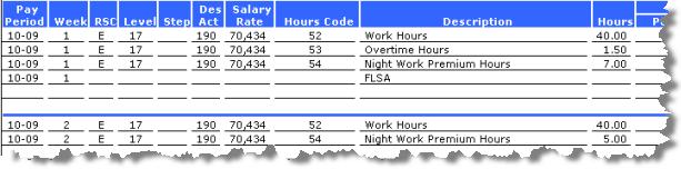 Hours and Gross Pay Section Detailed Earnings Statement: The Detailed Earnings section contains the following information. Below is a list of the column headings and a description of each.