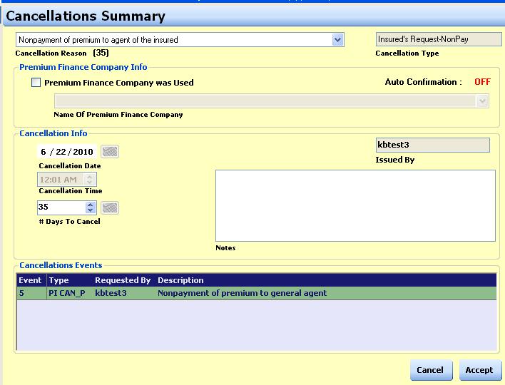 STEP ACTION 1 Open the policy by using the search function on the Welcome screen. 2 Choose Endorsement Types>Cancellations>Notice/Amend Cancellations. 3 Make any changes necessary.
