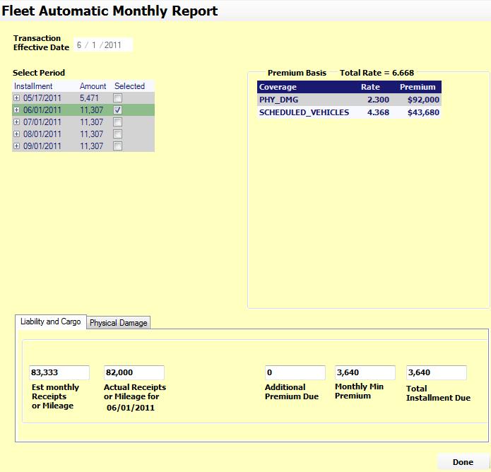 TOPIC A-5 Fleet Automatic Monthly Report Endorsement This screen shows the estimated monthly receipts/mileage reporting.
