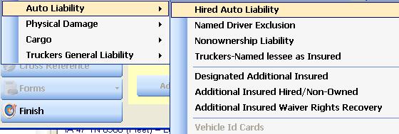 TOPIC B-8 Miscellaneous Screen (cont.) Auto Liability Hired Auto Liability: This would be used to extend coverage to hired vehicles that are working directly for the Insured.