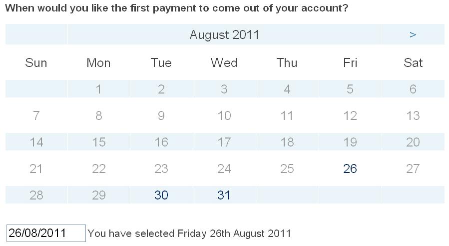 Setting up a New Direct Debit Continued... Step 7: Collection Dates allpay offers a complete range of collection dates which makes selection easy.
