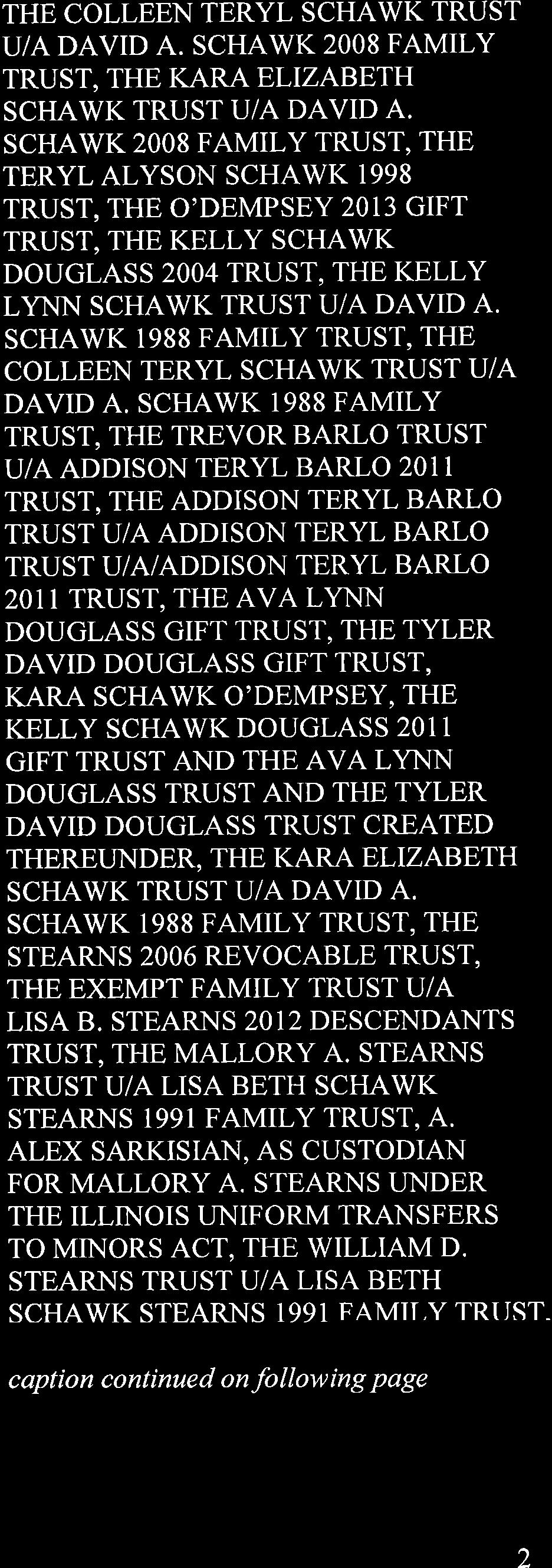 THE COLLEEN TERYL SCHAWK TRUST U/A DAVID A. SCHAWK 2008 FAMILY TRUST, THE KARA ELIZABETH SCHAWK TRUST U/A DAVID A.