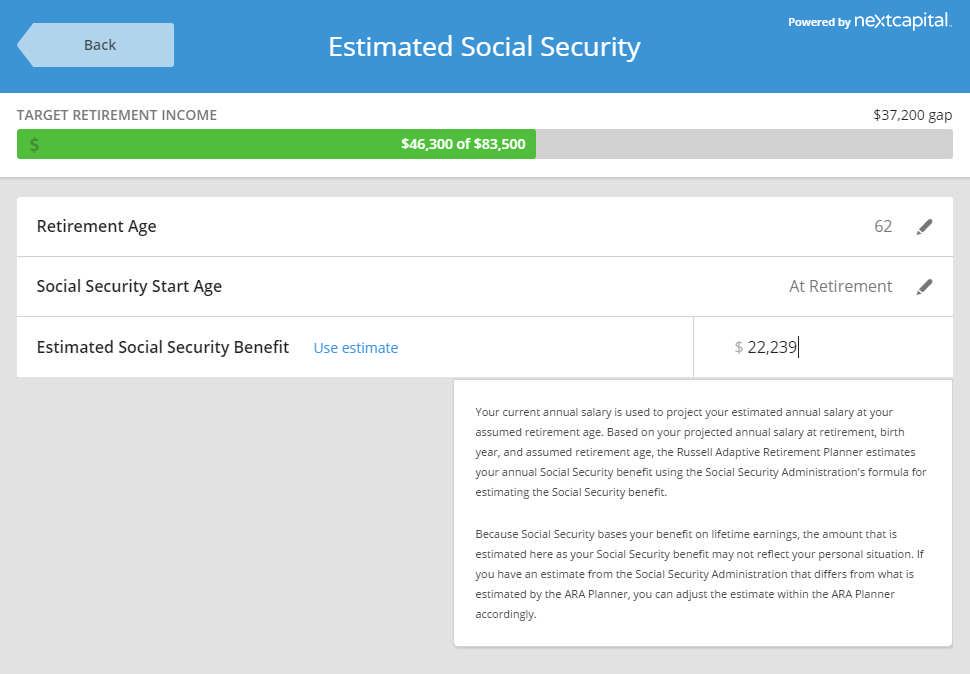 page. On the next screen, click on the Estimated Social Security