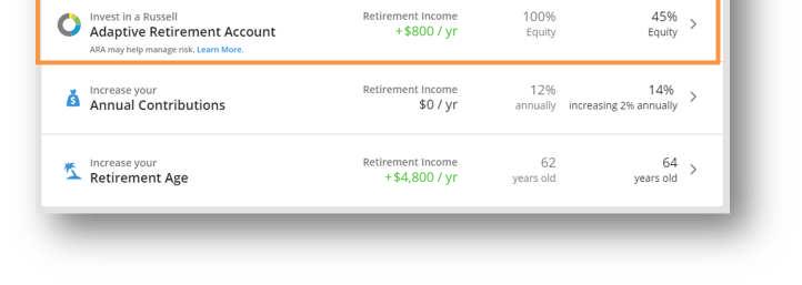 Adaptive Retirement Account bar on the Plan page.