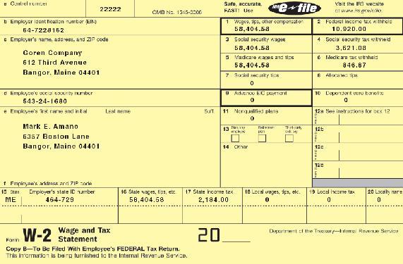 Form W-2 (Wage and Tax Statement) Form containing information about employee earnings and tax deductions for the year After last day of calendar year, employer must complete and furnish employee with
