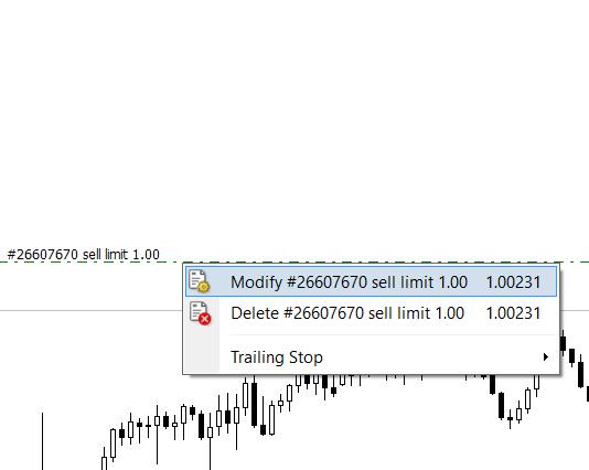 Modify orders on chart Drag the Limit or Stop Order up and down