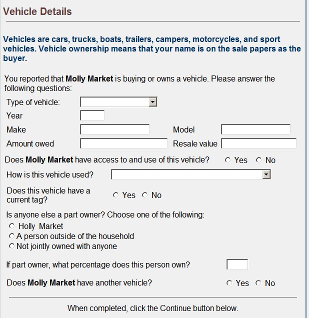 Vehicle Details Detailed information regarding vehicles is entered on this screen.