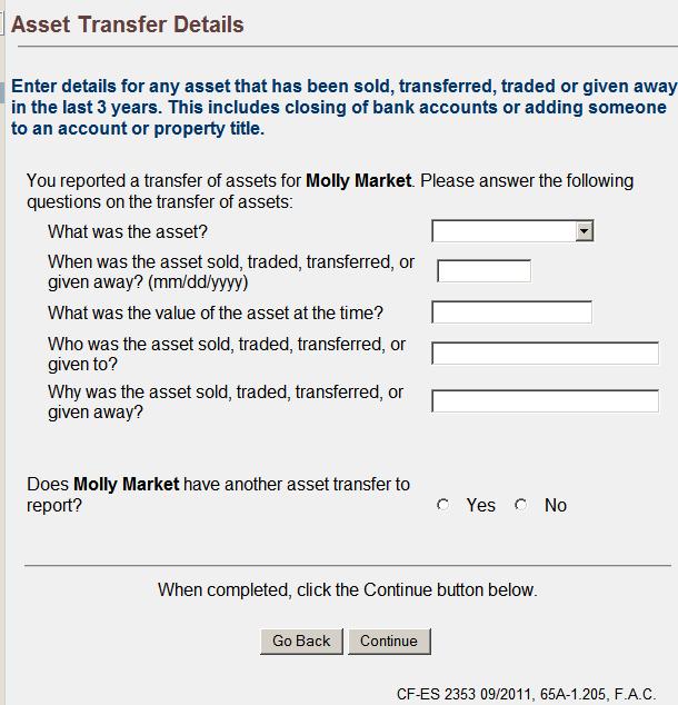 Asset Transfer Details Detailed information regarding asset transfer is entered
