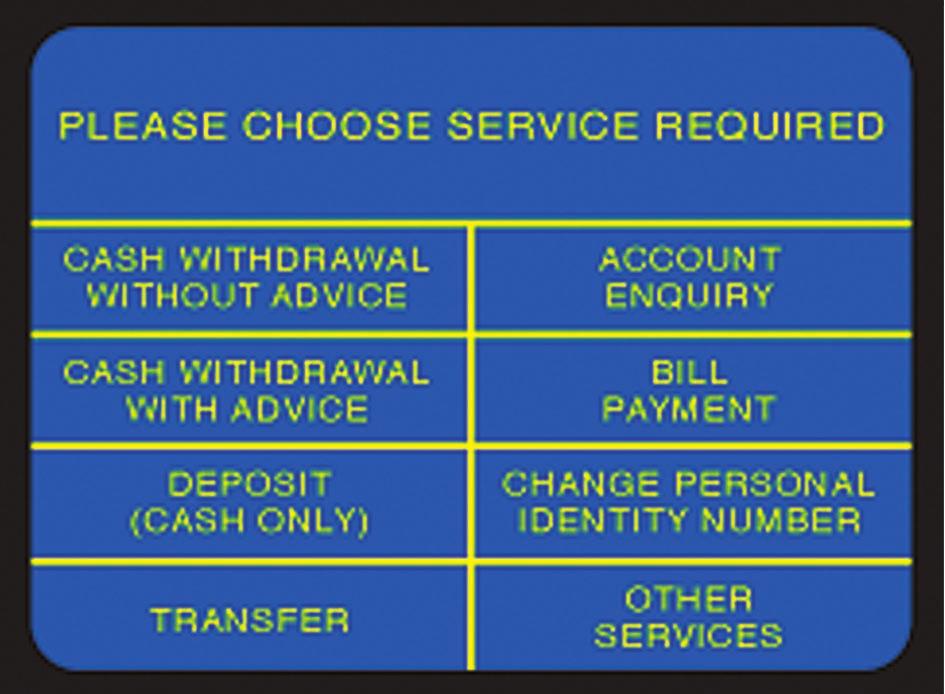 Note:(1) The screen display of Outstanding Balance may vary on local and overseas ATM machines as indicated below: Situation 1) Available Balance >$0 2) Available Balance <$0 3) Available Balance =$0