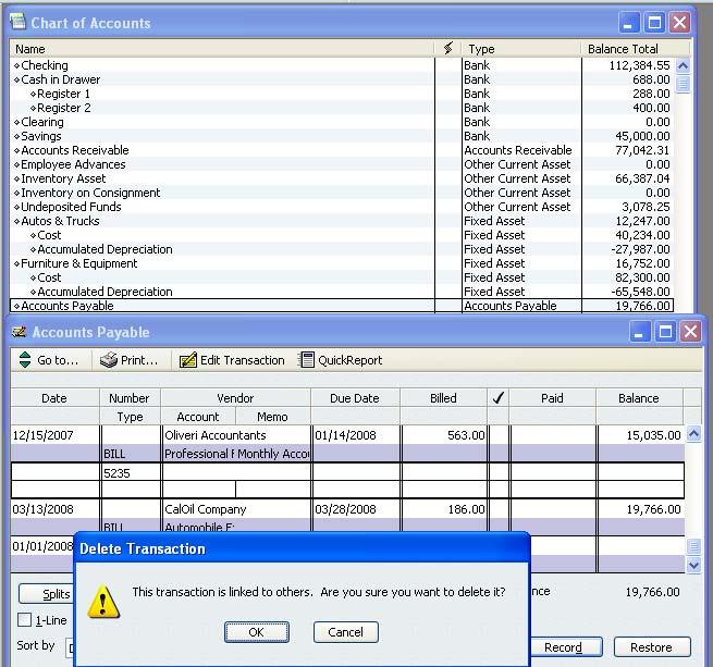 QUICKBOOKS: PREMIER ACCOUNTANT EDITION 2008: Lists > Chart of Accounts > Accounts Payable > Activities > Use Register > Single click on the bill